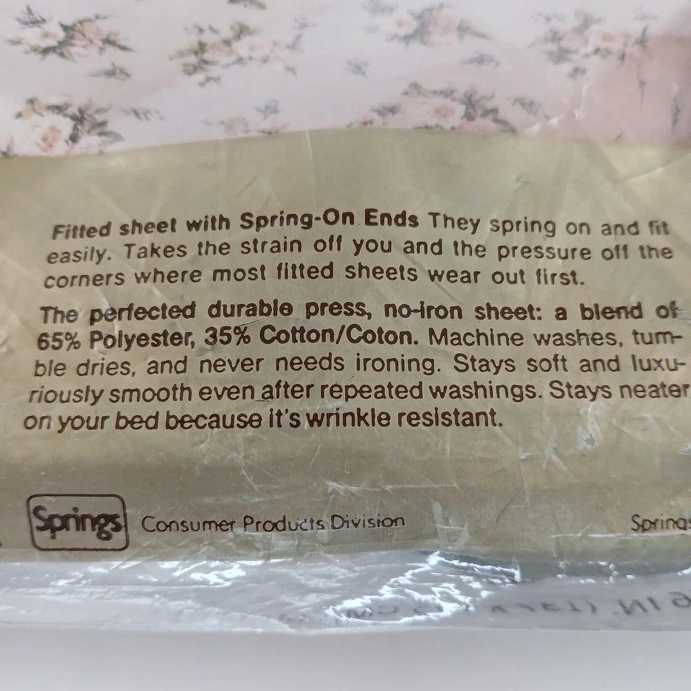 Vtg Springmaid Marvelaire Double Fitted Sheet 54x76 W/2 Pillow Cases Floral NOS